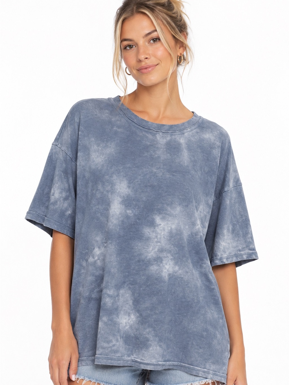 La Miel Washed Blue Tie-Dye Oversized Tee